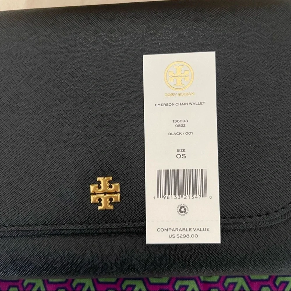 New tory burch Emerson chain wallet black